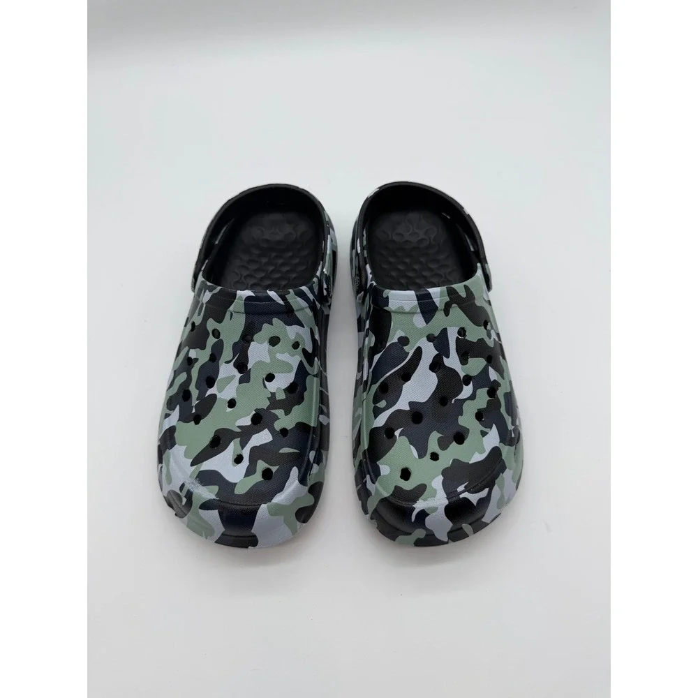 LittleLamb Kids Camo Clogs Slip On Water Shoes Green Grey Black Size 35